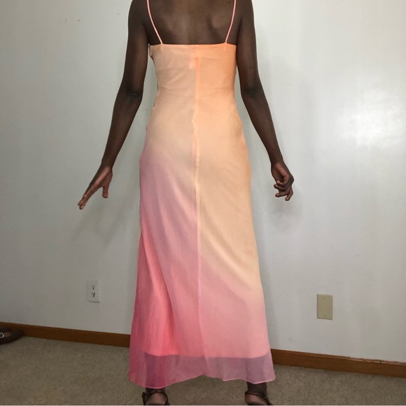VINTAGE | 1990s Y2K Onyx Nite Cowl Neck Ombre Chiffon Slip Dress - Picture 5 of 7